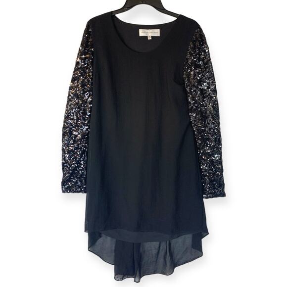 Dress the population womens medium black shift dress sequin sleeve pleated - Picture 1 of 9